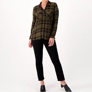 New QVC Women’s Side Stitch Plaid Button Front Top / XS
